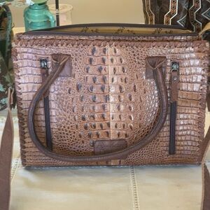 Brown Crocodile Embossed Leather Handbag